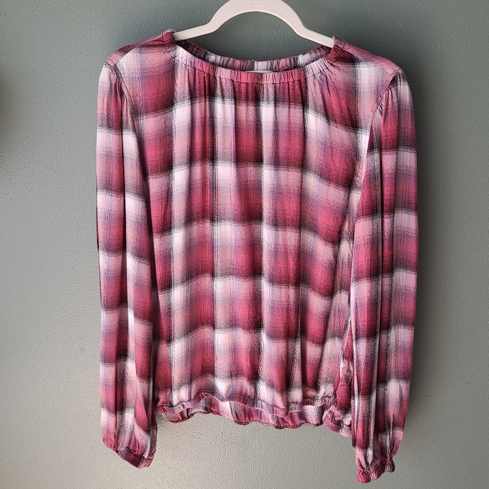 Anthropologie Cloth & Stone Glacier Plaid Top, Size XL - Picture 2 of 4